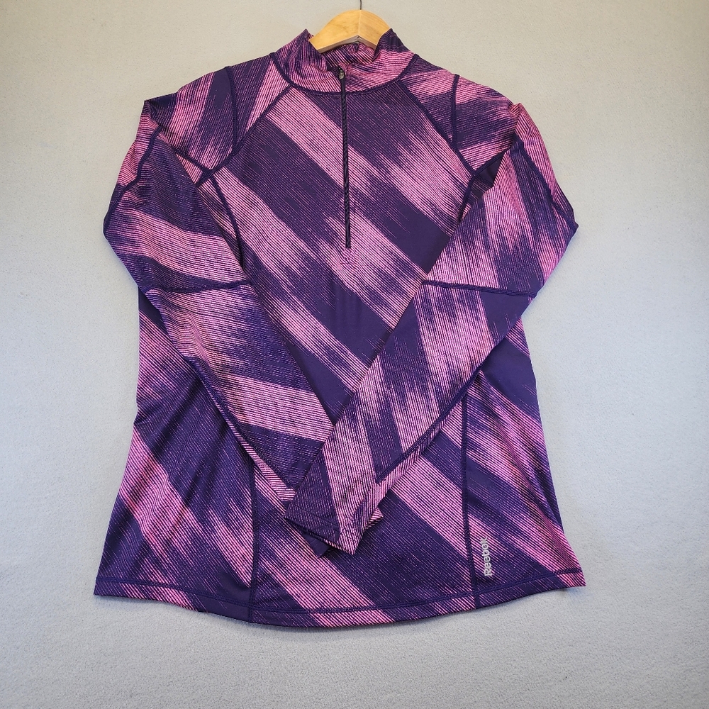 Reebok 2XL Quarter Zip Long Sleeve Athletic‎ Top Purple Pink Stripe Pullover